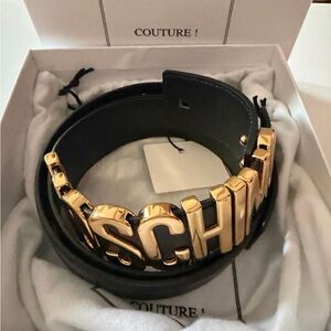 Moschino Couture Black Belt with Gold Lettering